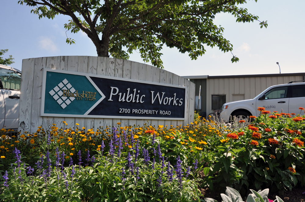 Town of Blacksburg sign outside public works building