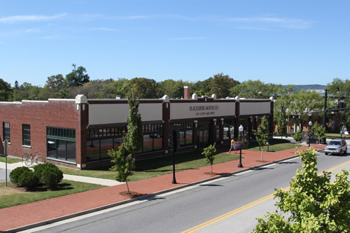 Front view of the Blacksburg Motor Company Building. This is home to the Planning and Building and Engineering and GIS departments. 