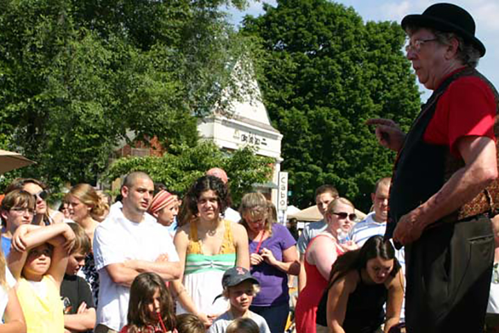 Crowd watching performer 