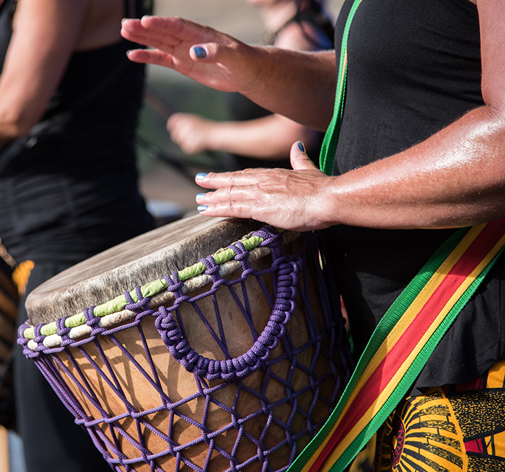 Close up of drum as man plays